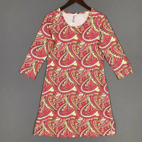 Lulu-B Dresses & Skirts - Lulu B Dress Size XS 3/4 Sleeve Stretch Nylon Green Black Geometric Print UPF 50